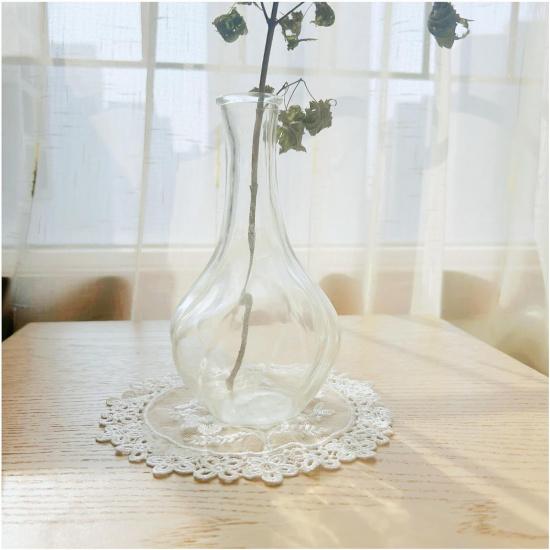 Round Lace Placemats Set of 6 Flower Doilies Embroidered Table Mat Cup Mat Vase Mat (White Flower)