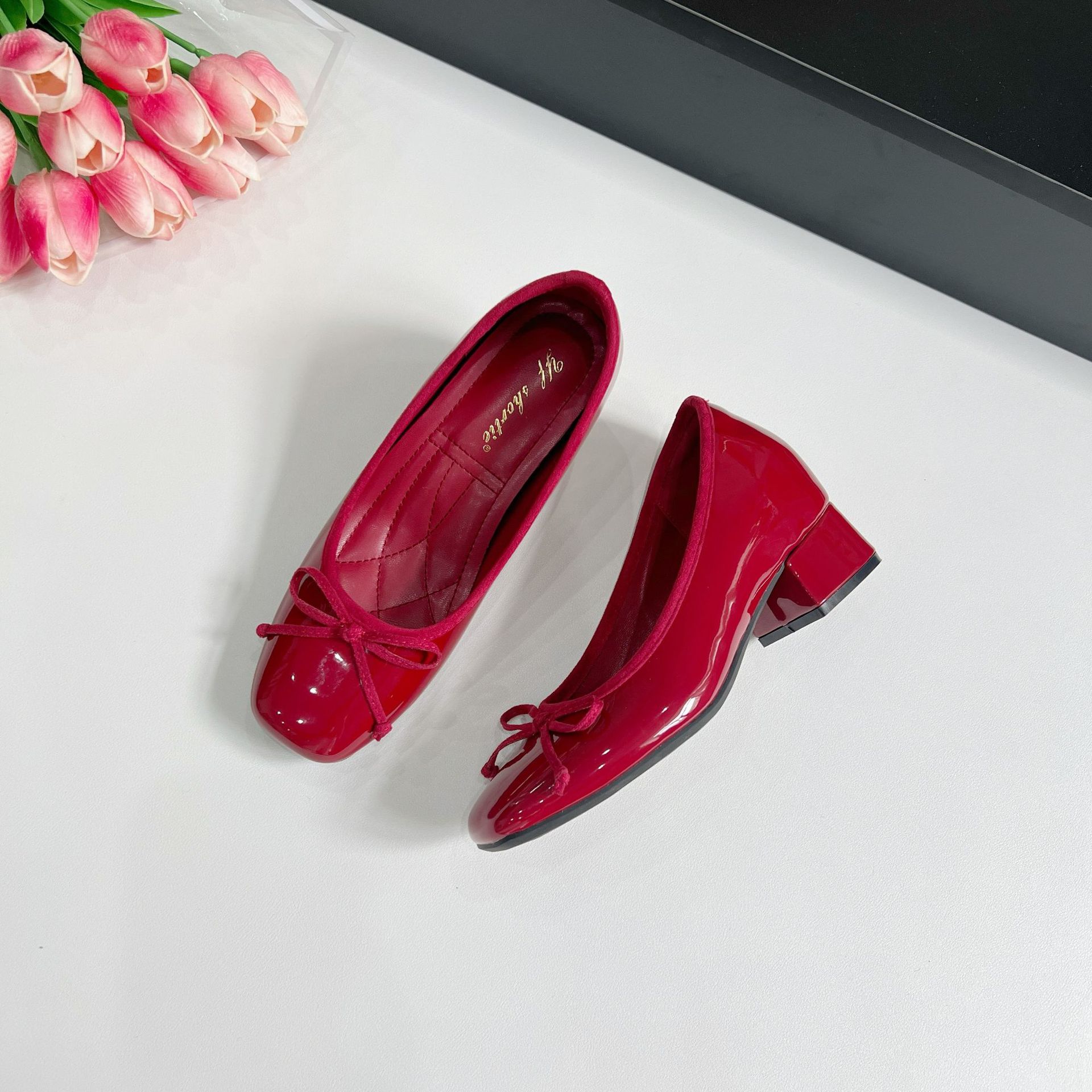 

Версия из овчины~ Туфли Мэри Джейн с французским квадратным носком, женские, весна-осень, новые, с бантом, на высоком каблуке, с внутренней высотой, с мелким вырезом, одинарные туфли 39