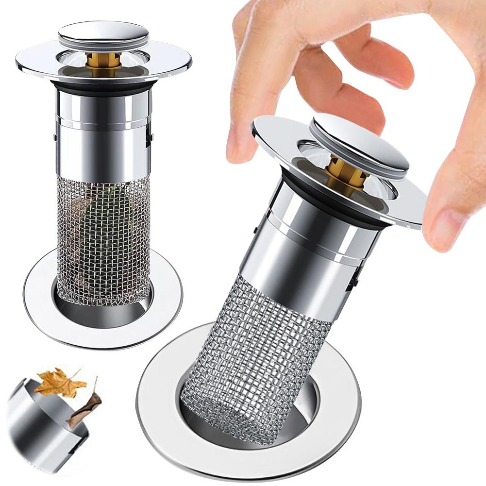 Pop Up Bathroom Sink Drain Strainer Hair Catcher Stainless Steel Sink Drain Strainer Brass Core for Bathroom Kitchen Basin Sink