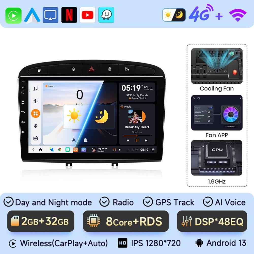 JIUYIN Android 13 Car Radio for Peugeot 308 308SW 2007-2015 408 2012-2020 2 DIN Multimedia Video Player GPS Navigation  Head Uni