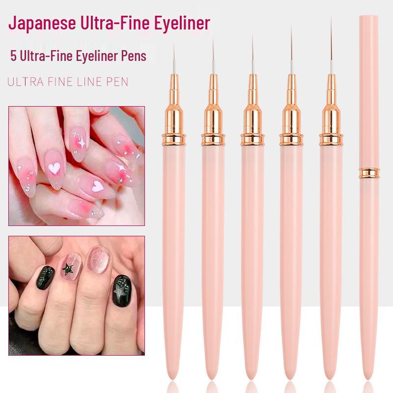 Nail Art Liner & Eyeliner Pen Set: Flower, Outlining, Lower Eyelash, Needle-Type Brush Collection