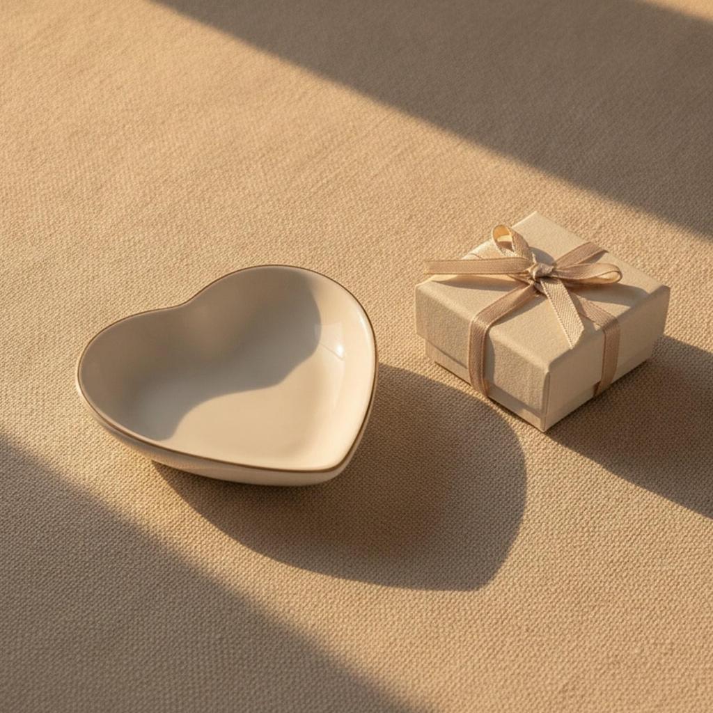 Ceramic Jewelry Dish with Gold Rim Shallow for Vanity, Entryway