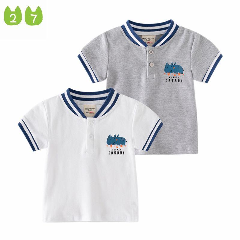 Boys' Summer Short-Sleeved T-shirt Children's Half Sleeve Polo Shirt Baby V Neck Silm Tops Baby Print Flower Box Horse Clothes