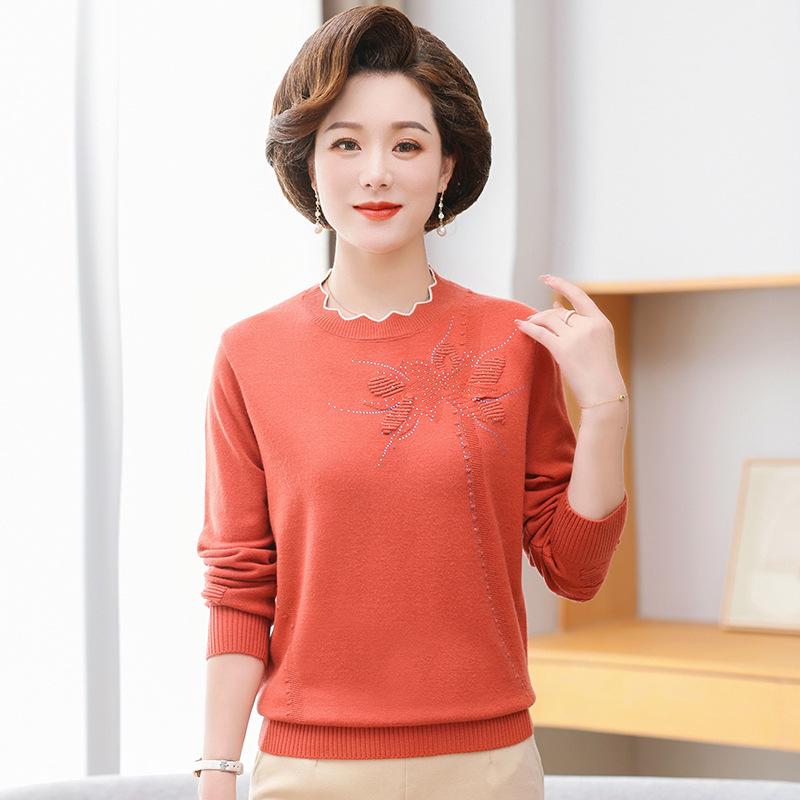 2023 Autumn/Winter Knitwear: Versatile Plus Size Loose Sweater for Middle-aged & Elderly Women - Crochet Base Layer Top for Moms