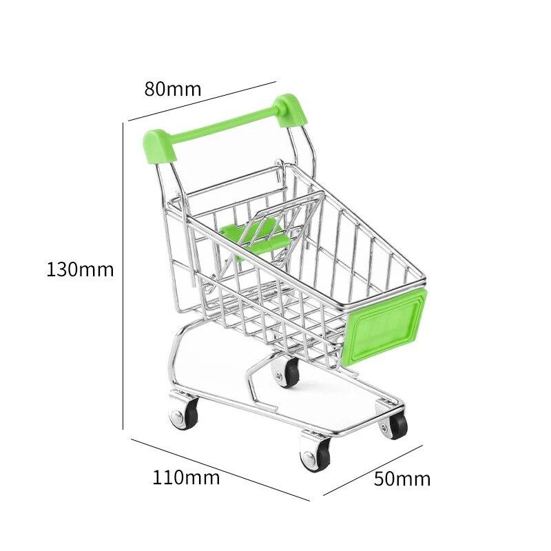 Model Mini Cărucior de Cumpărături Simulat pentru Copii Cărucior de Mână Model Metalic Mașină de Depozitare Ornament de Depozitare Multifuncțional de Birou Model