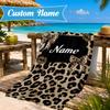 Custom Name Pink Ribbon Awareness Beach Towel Microfiber Beach Towel, Lightweight and Quick-Dry, for Summer Travel, Swimming Pool Gift