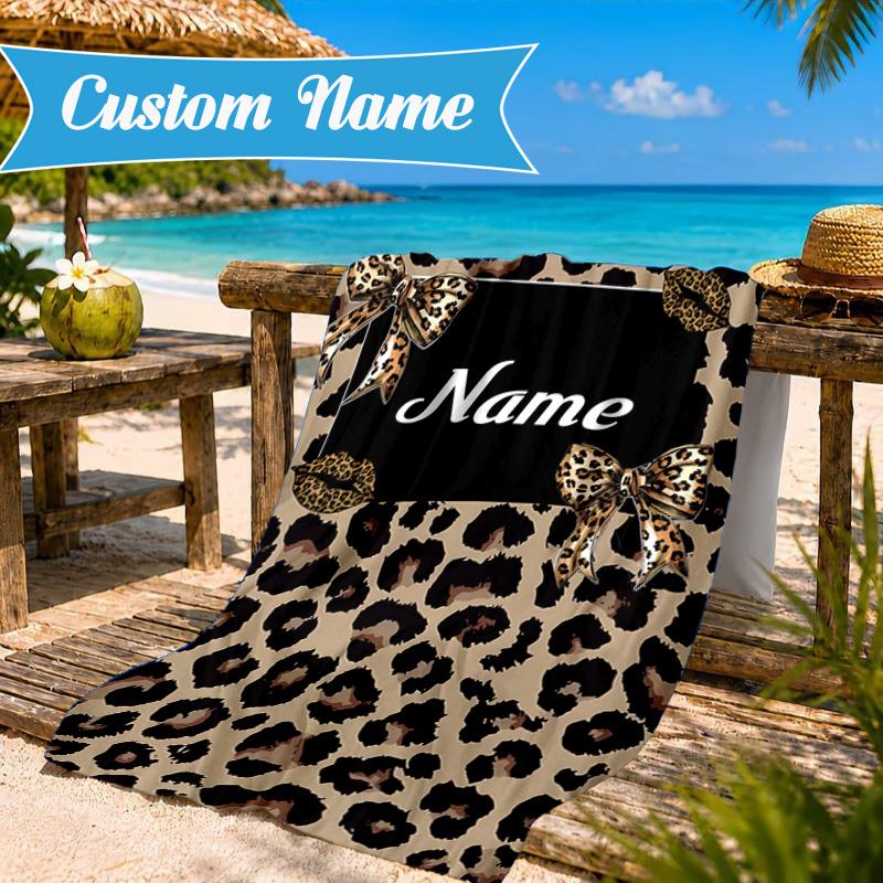 Custom Name Pink Ribbon Awareness Beach Towel Microfiber Beach Towel, Lightweight and Quick-Dry, for Summer Travel, Swimming Pool Gift
