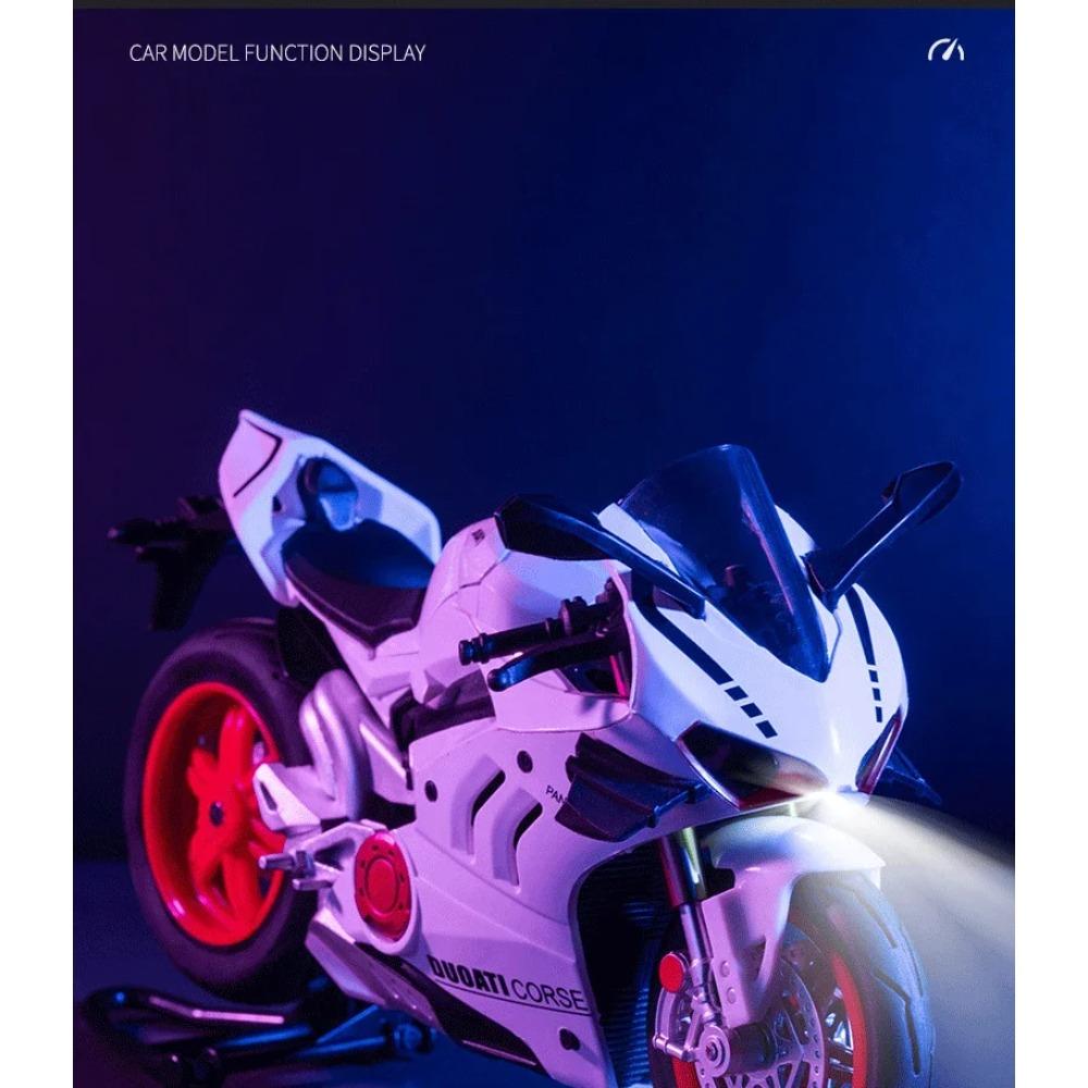 1/10 Ducati V4S S1000RR H2R Alloy Die Cast Motorcycle Model Vehicle Collection Sound and Light Off Road Children's Holiday Gifts