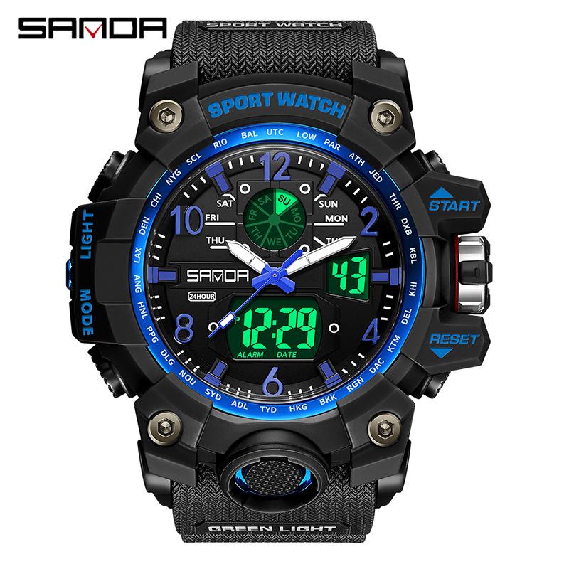 SANDA Women's Trendy LED Dual Display Waterproof Watch with Hourly Chime