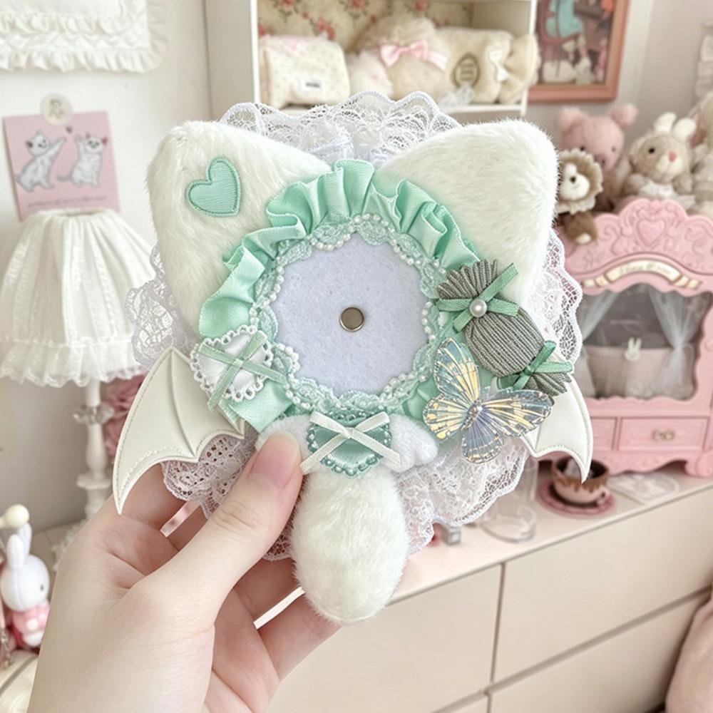 Lace Edged Badge Display Case Cat-Ear Shape Can Badge Cover Lightweight Badge Holder  Ita Bag