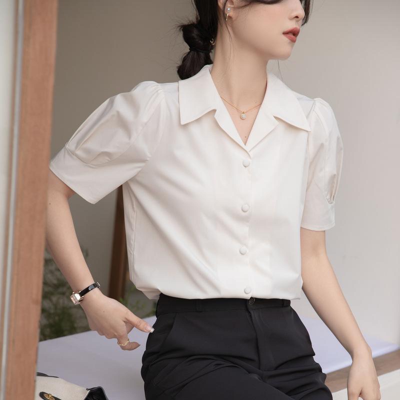 GMXIA Women's Short Sleeve Shirt Summer Career Commuter Simple Interview Blouse