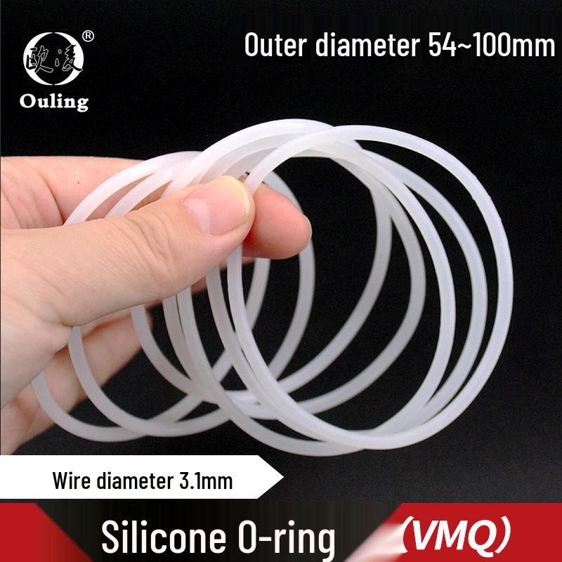 White Silicone O-ring, OD: 54-100mm, Thickness: 3.1mm 54mm OD (1pc) White Silicone O-Ring