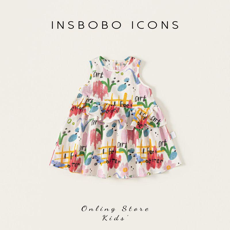 Insbobo Girls  Dress 2026 Summer New Style Graffiti Dress for Girls, Children s Dress, Baby s Beautiful Summer Outfit Color 80