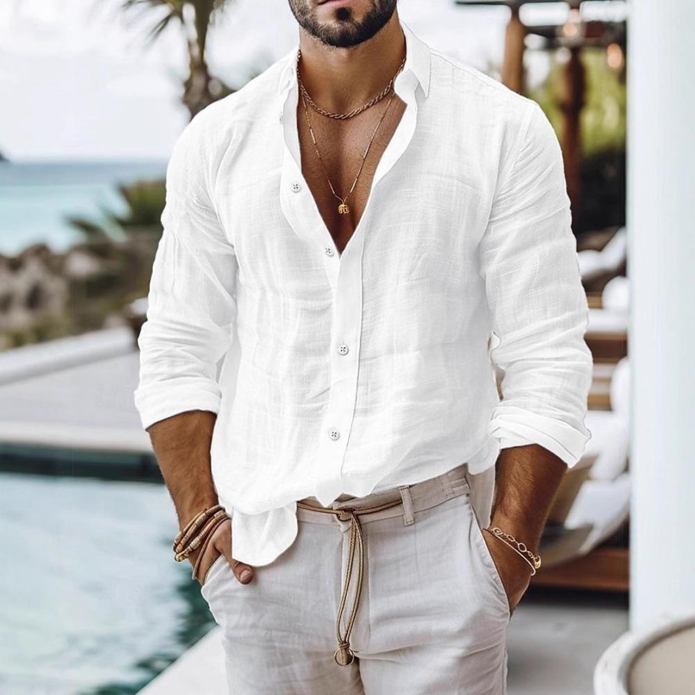 Men's Casual Style Long-Sleeved Business Casual Solid Colour Shirt