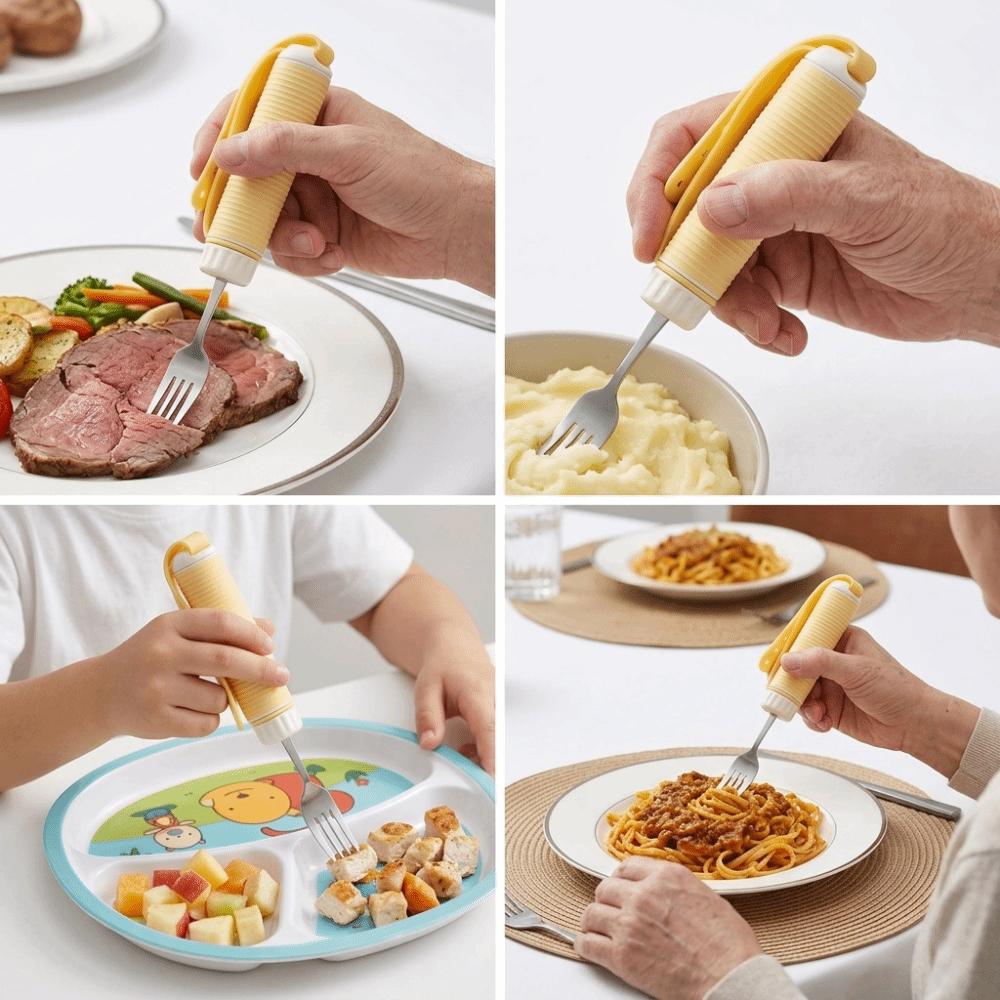 Silicone  Handle Anti Tremor Fork Metal Main Adaptive  Fork Anti Drop Aid Fork  Self Feeding