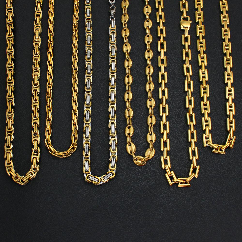USENSET Men's Stainless Steel Chains Necklace Gold Color Handmade 18k Gold Plated Chains Individuality Zircon Gifts