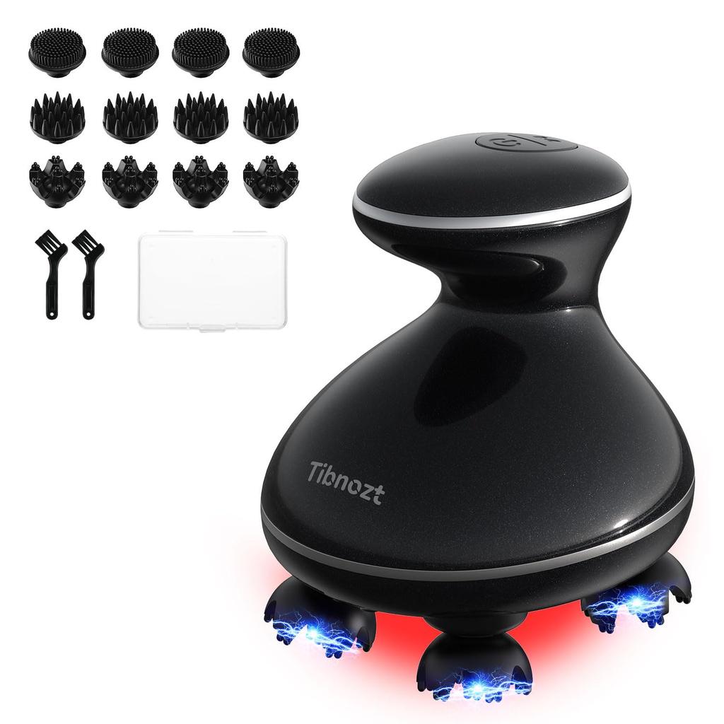 Tibnozt EMS Head Spa Electric Scalp Brush for the Aged Scalp Scalp Face Beauty IPX7 3D Red Storage Case Full Body Christmas Birthday Day Black