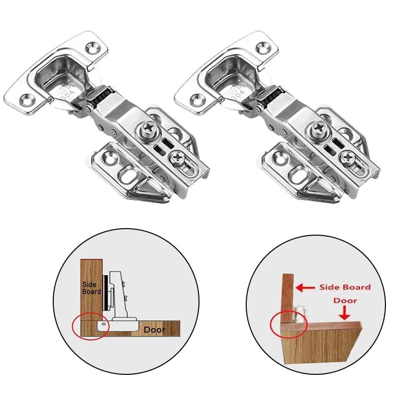 2 Pcs/set Cabinet Door Hinges Stainless Steel Hydraulic Damper Buffer Close Quiet Wardrobe Door Concealed Hinges with Screws