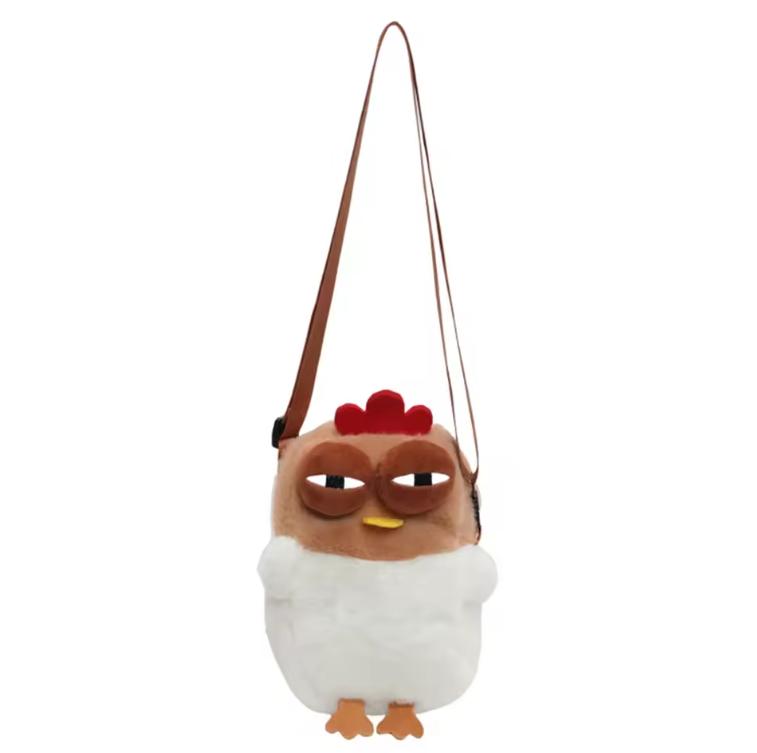 

Women Hen Shaped Shoulder Bag Plush Fluffy Cartoon Crossbody Bag with Adjustable Strap for Travel Party Creative Handbag Purse
