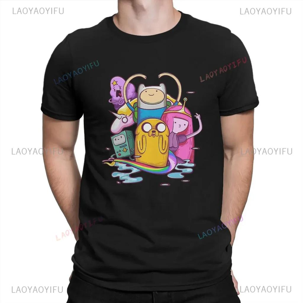 Fashionable Cotton T Shirt Adventure Time Cartoon Printing Shirt for Men Summer Street Wear New Trend Casual Unisex Clothes Tops