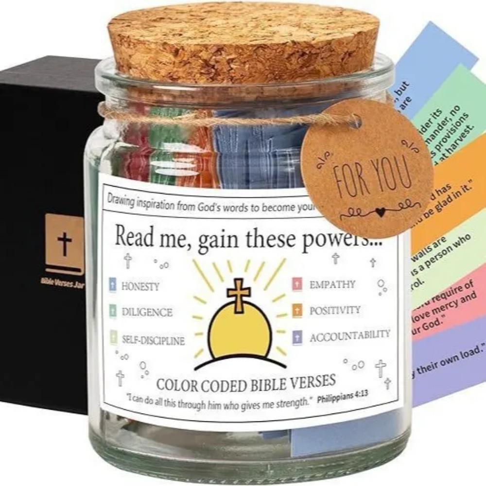 Versets Bibliques dans un Pot, Pot de Stockage de la Parole de Dieu, Versets Bibliques Colorés Gratitude & Bénédictions Chrétien, Avec Boîte Cadeau