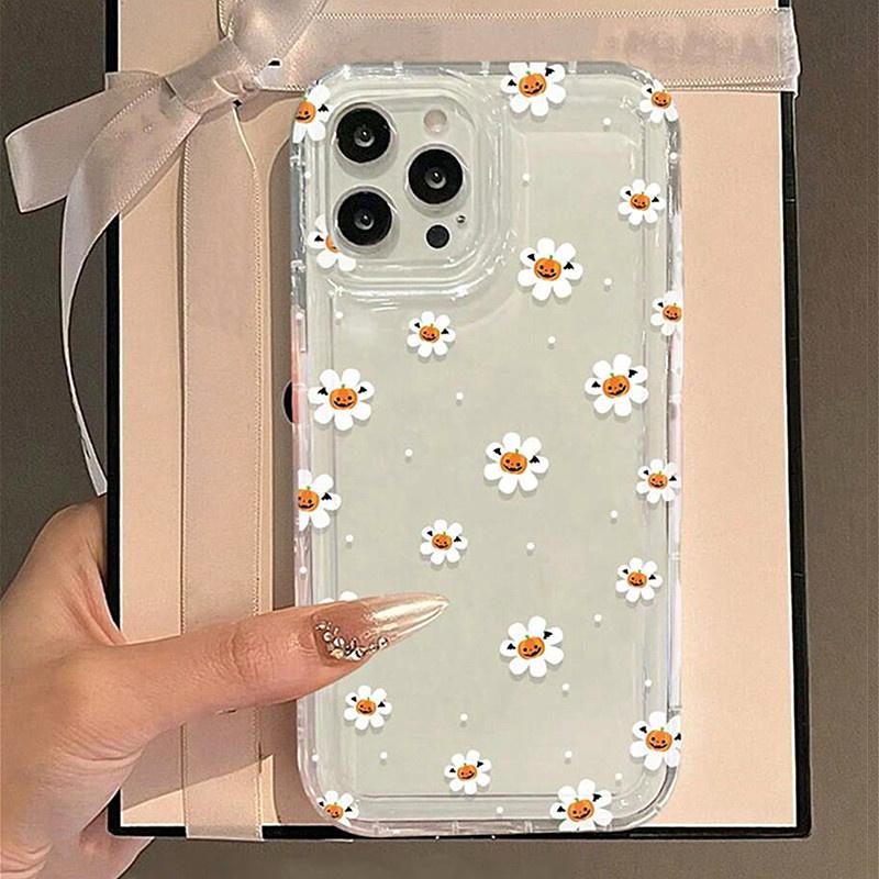 Halloween Pumpkin Ghost Transparent Phone Case For iPhone 11 12 13 14 15 16 Pro Max XS X XR 7 8 Plus SE 3  Soft Airbag Cover