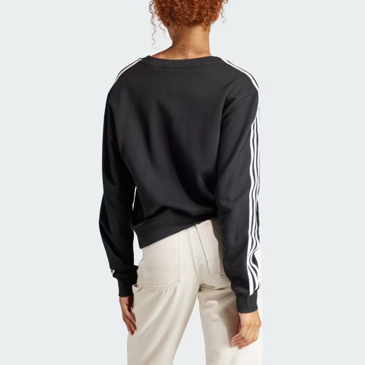 adidas Women's Essentials 3-Stripes V-Neck Sweatshirt Black IQ4835