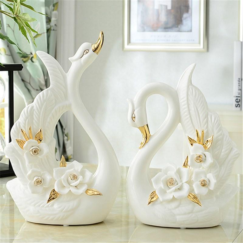 Ornamentos de Cisne de Cerâmica: Decoração de Casa Elegante para Sala de Estar, Adega de Vinhos ou Presentes de Casamento