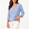 Women's Vintage Floral Print Shirt, Three Quarter Sleeve Cotton Linen Blouse, Casual Button Down Summer Top
