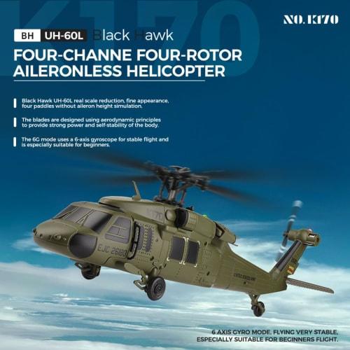 Razordon WL K170 Blackhawk RC Helicopter, 2.4G 4CH Flybarless 6-Axis Gyroscope High-Altitude Hovering RC Military Helicopter with Display Stand and Ap
