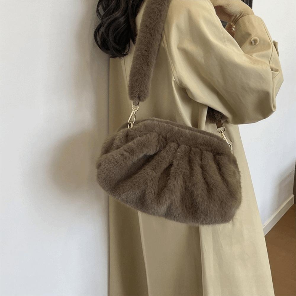 Large Capacity Cloud Plush Crossbody Bag Lightweight Mink Fur Wrinkle Handbag Daily