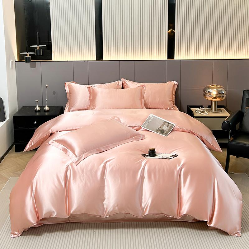 Solid Satin Bedding Set Soft Smooth Duvet Cover Sheet Pillowcase For Twin Full Queen King Size Beds