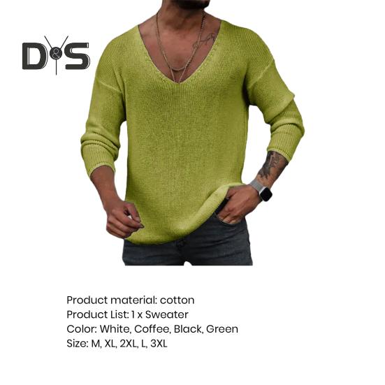 Men Spring Autumn V Neck Long Sleeve Sweater Loose Fit Solid Color Bottoming Pullover Tops Simple Casual Knitting Tee Tops