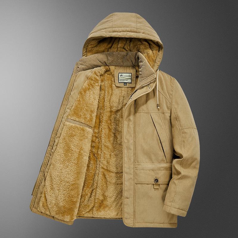 Men's Fleece Thickened Large Size Loose Middle-aged and Young People's Cotton-padded Clothes Outdoor Tooling Cotton-padded Jacket