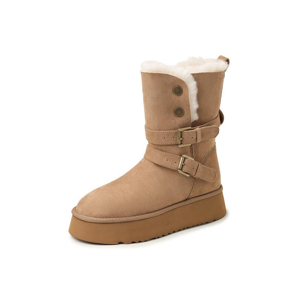 Grey thick-soled snow boots women's new round-headed short boots piled and thickened warm Northeast snow cotton
