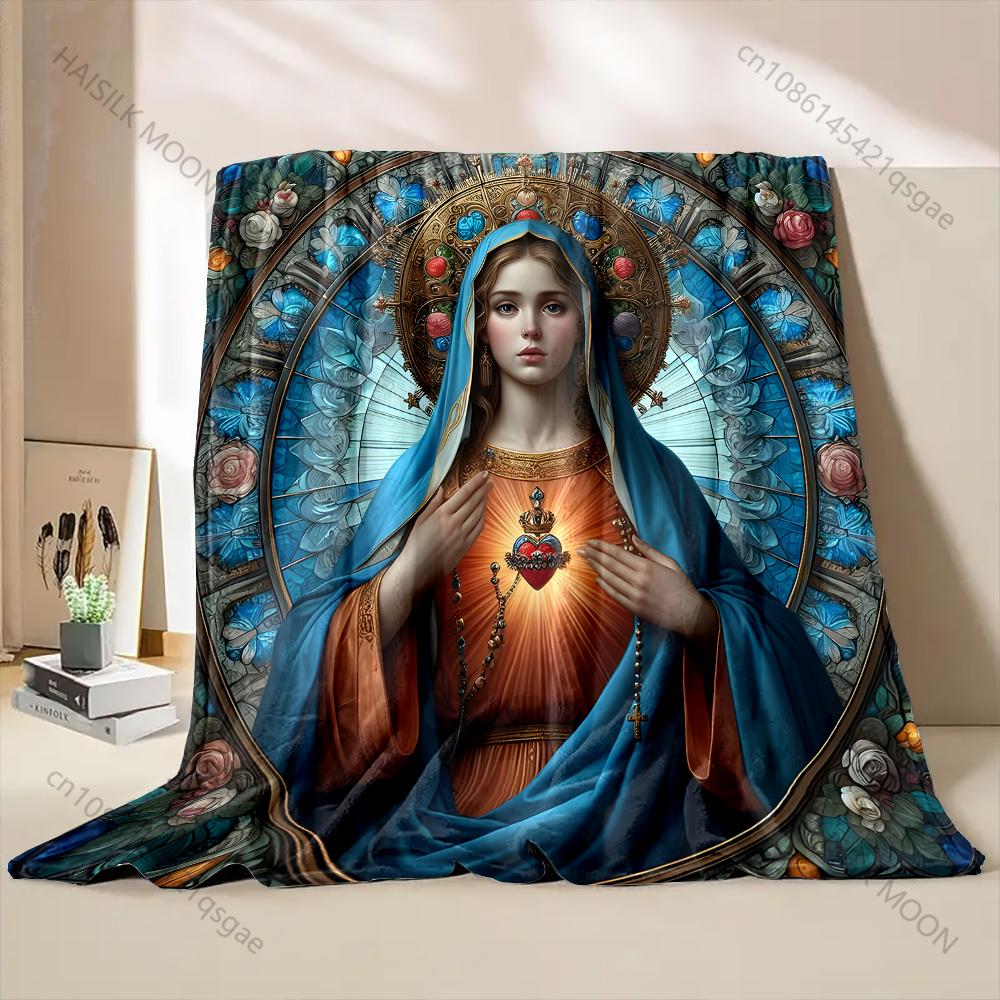 1PC Virgin Mary with Sacred Heart Print Blanket Warm Soft Fluffy Kids and Adult Sofa Bed Throw Blanket Outdoor Travel Camping RV
