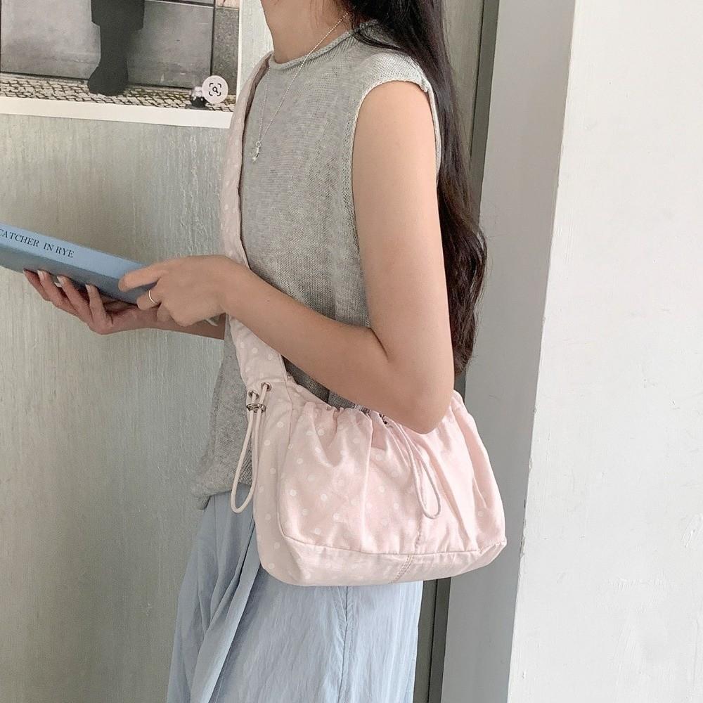 Korean Style Drawstring Shoulder Bag Versatile Pleated Strap Tote Bag Travel