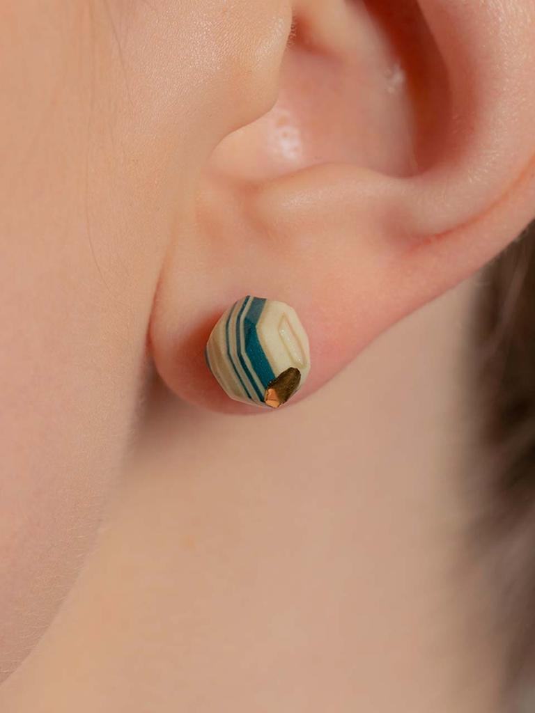 Cerabonito Stratigraphy Two-Way Pearl Ceramic Earrings (Bg)