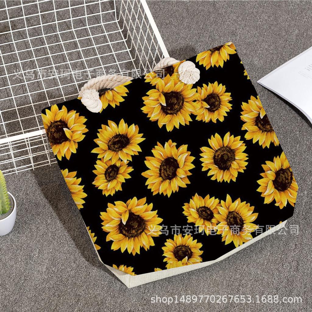 Multifunctional sunflower Printed Thick Rope Shoulder Beach Bag Casual large capacity handbag 7622