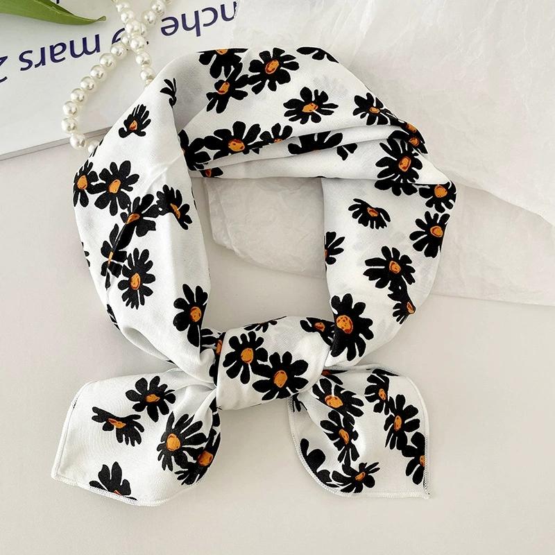 56cm Soft Retro Soft Cotton Square Scarf for Women Neckerchief Cotton Headscarf Floral Printed Small Scarf Hijabs