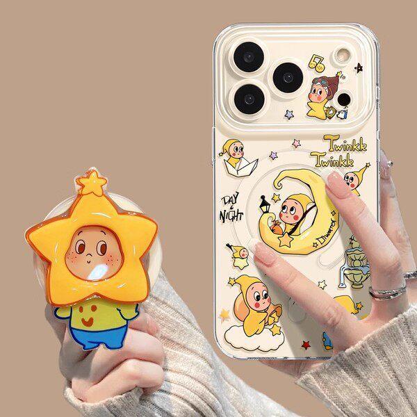 Applicable to iPhone17 puppy doll magnetic suction 16promax bracket 15 Apple 14 cartoon 13 new mobile phone case