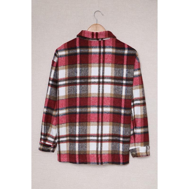 Women Vintage Plaid Long Sleeve Shirt Loose Color Collision Lapel Tops Jacket