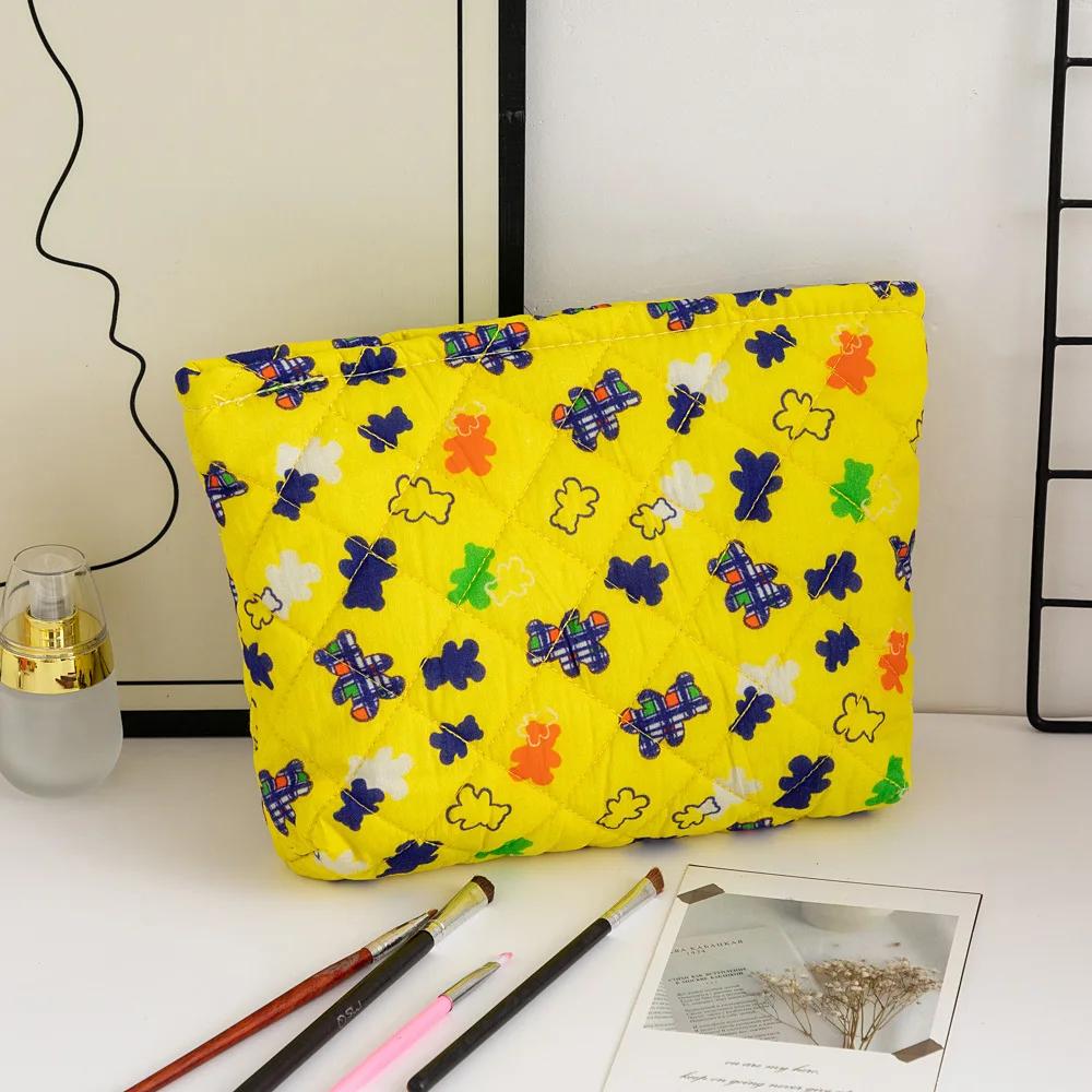 Girl Korean Style Large Capacity Cosmetic Bag Checkered Floral Cartoon Makeup Bags Women Clutch Bag Travel Cosmetic Organizer