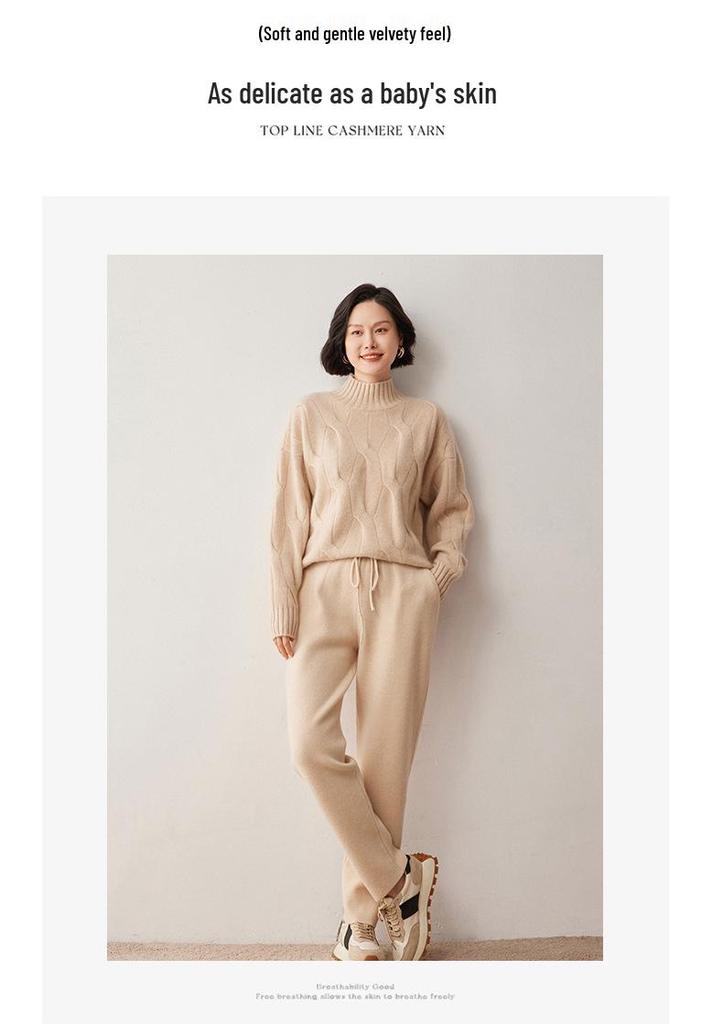 2026 Women's Plus Size Cable Knit Wool Sweater - Semi-High Neck, Thick and Loose Fit for Autumn/Winter
