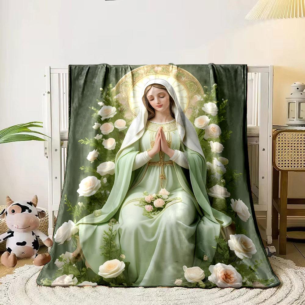 Unsere Liebe Frau von der Gnade Florale Gebetdecke Gedruckte Decke für Wohnzimmer Bett Sofa Mittagspause Weiche Gemütliche Decke für Freundesfest Geschenk
