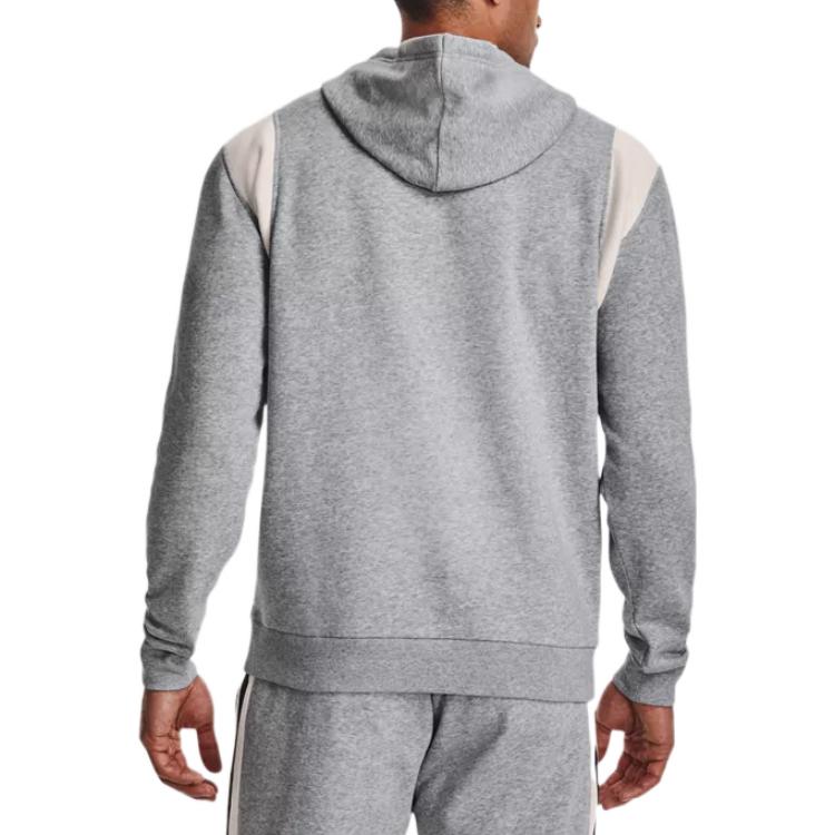 Under Armour Pattern Logo Drawstring Hooded Fleece Sweatshirt Men Sweatshirt Gray 1373829-035