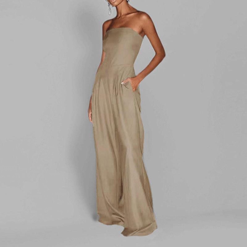 New Spring Women's Clothing Elegant and Elegant Solid Color High Waist Tube Top Wide Leg Jumpsuit
