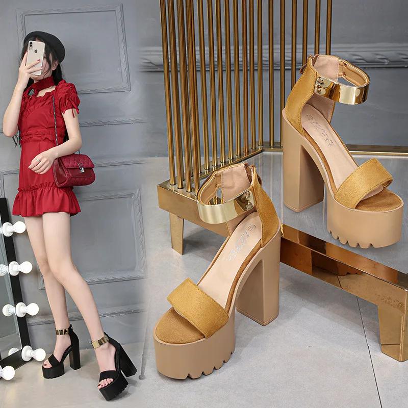 2025 Summer Fashion Sponge Cake Stage Thick Fish Mouth Hate Sky High Transparent Super High Heel Word Sandals