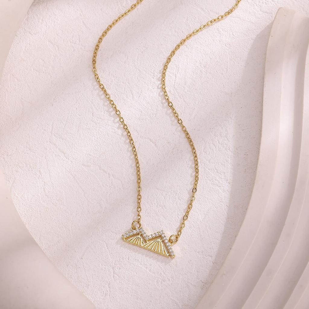 Stylish Mountain Necklace With Zircon For Women Gold Color Charm Elegant Nameplate Geometric Pendant Necklaces Wedding Jewelry