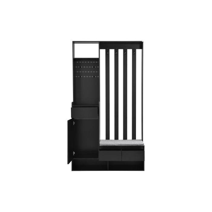 Meuble D'entrée - MUVOE - Vestiaire Moderne - Banc Rembourré - 4 Crochets - Noir